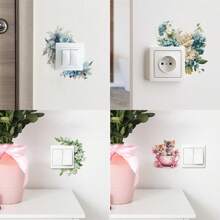 1PC Blue Green Plant Floral Wall Sticker For Bedroom Living Room Switch Decoration