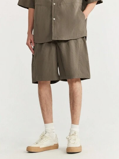 INFLATION 男士時尚休閒寬鬆新鑽織紋格子工作短褲，適用於各種場合