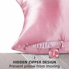 Soft Satin Zipper Pillow Shell 1 Piece,30*50cm,45*45cm,50*50cm - Pink - View 3