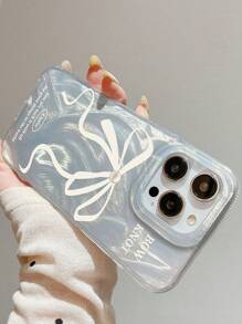 一個羽毛材質的白色緞帶蝴蝶結手機殼，適用於iPhone 11 12 13 14PROMAX 15 - 彩色 - 查看 4