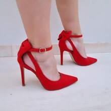 Sapato scarpin vermelho salto 11cm laço atras Confortável sapatos feminina elegante