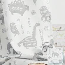 Kids Curtains Nursery Curtains For Girls Bedroom, Grey Safari Animals Curtains, Dinosaur Curtains For Boys Room Light Filtering Window Curtains Grommet Top Set 2 Panels - 灰色 - 查看 2