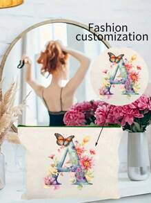 1pc Customizable Canvas Multi-Functional Colorful Zipper Pocket Storage Bag For Daily Use, Festival Gift, Father Day, Sister Gift, Back-To-School Season, Etc. Back To School Graduation Gift For Teacher Makeup Bag Cosmetic Bag Make Up Organizer For Bathroom Travel College Dorm Beach Summer Portable Multifunctional Women Girl Student