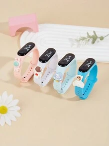4 件/3 件儿童卡通飞机、熊、粉红兔子、宇航员设计手表套装，可爱 DIY 电子手表套装 - 彩色 - 查看 4
