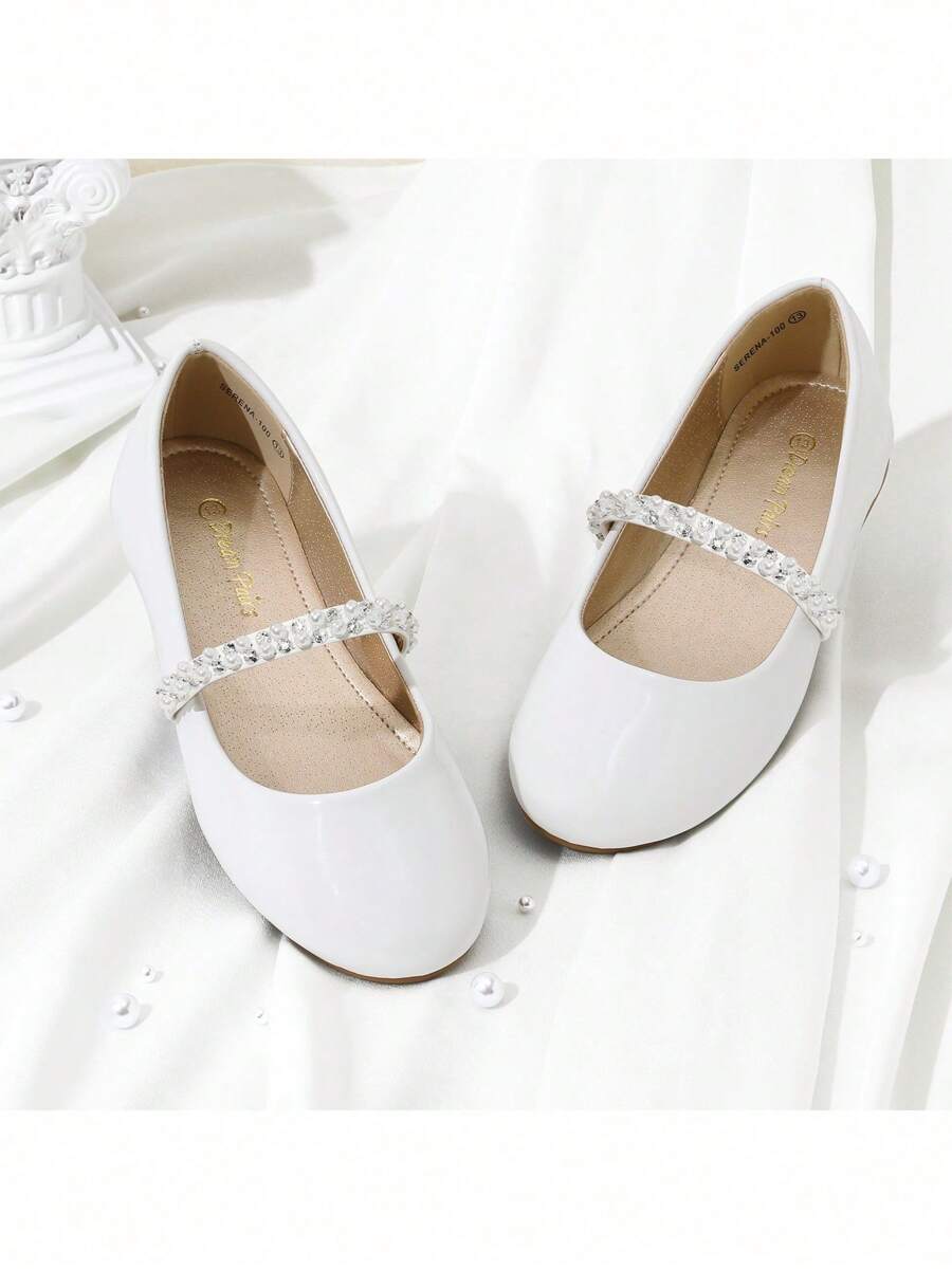 Girls Mary Jane Dress Shoes Ballerina Flats For Wedding, Party (Toddler/Little Kid/Big Kid) - 白色 - 查看 1
