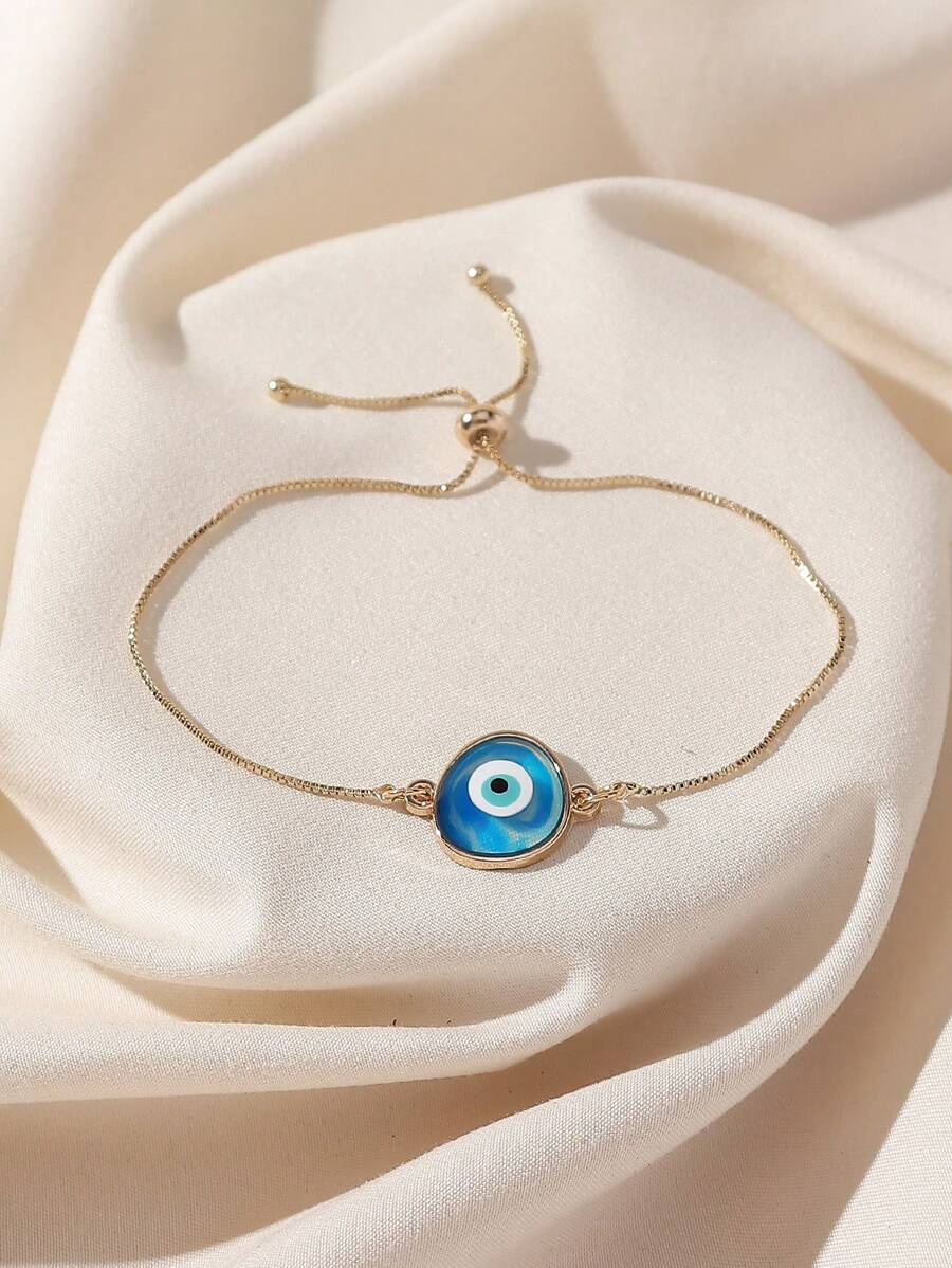 1 Stück zierliche Augen des Bösen aus Edelstahl Libelle mit Dekoranhänger aus Kupferarmband, einfaches Frauenarmband mit adjustablem Love Herz - Fantasieblaue Augen - Übersicht 1