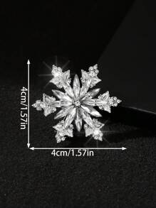 1pc Fashion European & American Alloy Hollow Rhinestone Snowflake Design Brooch Pin, Luxury Unique Unisex Collar Pin - Silver - View 3