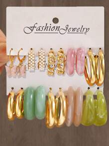 Conjunto de aretes de 12 a 20 piezas de mariposa de resina colorido y minimalista con forma de corazón y múltiples elementos metálicos perla falsa para mujeres, ideal para festivales, fiestas y citas, ideal para uso diario (colores de resina al azar)