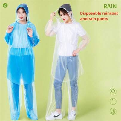 1pc Disposable Thickened Outdoor Raincoat That Is Not Easy To Break, Including Rain Pants To Prevent Trousers And Shoes From Getting Wet, Suitable For Rain Prevention During Mountain Climbing, Preventing From Getting Wet In Water Parks, Pool Parties And Other Activities, Suitable For Both Men And Women, And Can Be Selected For Adults And Children,Cute Stuff,Mother's Day Gift,Bedroom Decor,Garden,Kitchen Decor,Summer,Beach,Travel Essentials,Room Decor,Squishy,Graduation,Outdoor,Garden,Travel Essentials,Portable Essentials,Beach Essentials,Graduation Season,Commencement,Graduation Ceremony,Graduation Gift,Graduation Present,Graduation Gift,Graduation Present,Congrats Grad,Congratulations Graduate,Valedictorian,Finish School,Graduation Party,Outdoor Essentials,Travel Portable,Hiking Essentials,Camping Essentials,Portable Tools,Summer Essentails,Summer Portable
