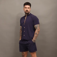 Men Shirt Co-Ords - Màu xanh lam - Xem 3