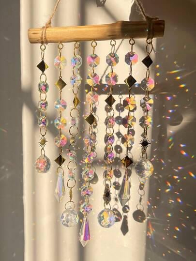 1pc Crystal Dreamcatcher Wind Chime Wall Hanging Decor With Colorful Rainbow Design For Window Room Decoration