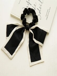 Set Of 2 Women's Black And Beige Korean-Style Satin Bowknot Hair Scrunchies For Creating Buns Or Low Ponytails, Fresh Elegant Vintage Hair Accessories For Daily Use Hair Ties Scrunchy Hair Ties