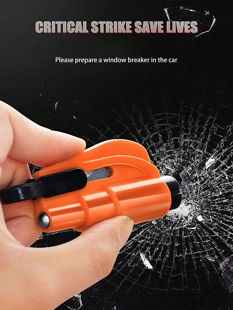 1pc Orange Car Safety Hammer With Keychain, Car Window Breaker, Emergency Tool For Outdoor Survival, Can Shatter Glass In An Instant - Orange - View 1