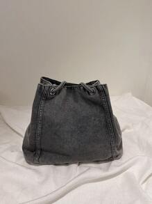 1 Piece Of Black Embossed Star Decorated Retro Denim Casual Shoulder Crossbody Bag Suitable For Women To Work, Commute, Vacation, Travel, Take Photos, Date, And Shop As Gifts Star Print Women Bag, Stars Hollow Women Bag - Black - View 7