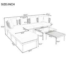 8-Piece L-Shaped Wood Furniture Set, Outdoor Conversation Sets With Tempered Glass Coffee Table And Coffee Table, Water-Resistant(Beige)
