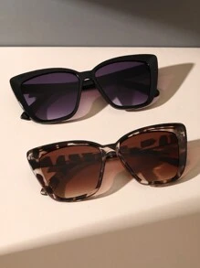 2副女士猫眼塑料框经典时尚太阳镜，适合度假、驾驶、聚会、海滩等场合，时尚百搭，优雅百搭，适合家庭出游、旅行、度假、夏季海滩度假和其他户外活动。