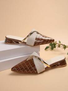 Summer 2024 New Fashion Women Sandals, Splicing Colorful Slouchy Slip-On Loafers With Chunky High Heels, Pointed Toe, Slip-Resistant, Lightweight, Slippers Outdoor Casual Shoes, Mules