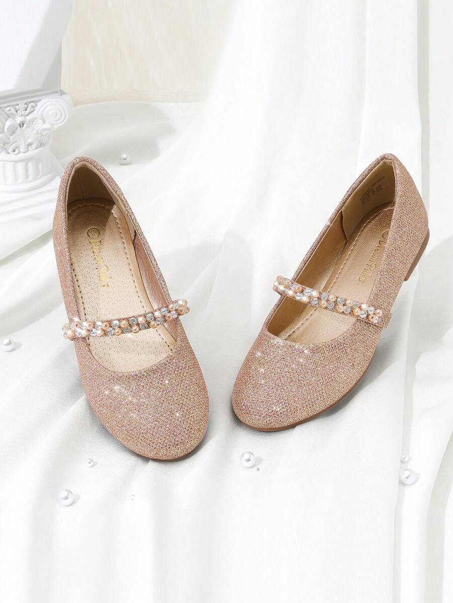 Girls Mary Jane Dress Shoes Ballerina Flats For Wedding, Party (Toddler/Little Kid/Big Kid) - 玫瑰金 - 查看 1