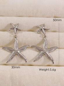 2pcs Simple Beach Style Stainless Steel Starfish Pendant Earrings, 14K Gold Plated, Shiny INS Style Jewelry, Suitable For Teacher's Day Or Festival Gifts, Vacation, Dating And Daily Wear