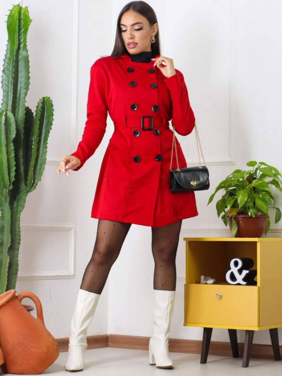 CASACO SOBRETUDO moletom com botões moda inverno - Vermelho - Visão 1