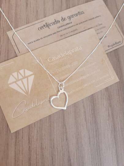 Colar com Pingente Coração Transversal em Prata 925