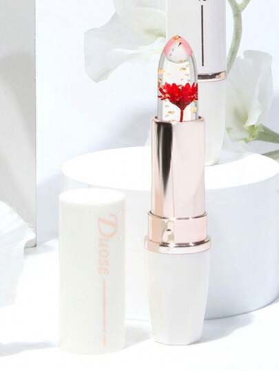 1pc 3.5g Crystal Flower Jelly Lipstick, Long Lasting Nutritious Lip Balm Lips Moisturizer Magic Temperature Color Change Lip Gloss