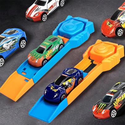 2pcs Children Catapult Toy Set With Fun Multi-Player Game, Easy And Fun To Play, 2 Color Combinations With Random Colored Model Cars For Boys To Experience The Mechanics Of Physics (Such As Conversion Of Elastic Potential Energy To Kinetic Energy) As A Gift