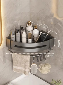 1pc Punch-Free Triangle Rack, Corner Shelf With Hooks, Dormitory Storage Rack,Shower Caddy, Storage Shelf For Bathroom & Kitchen Bathroom Accessories - Triangle - View 10