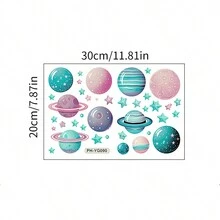 1pc Night Light Planet Sticker Glowing Wall Decal For Room Bedroom Wall Decor - Green - View 2