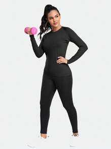 TELALEO Women's Solid Color Sporty Long Sleeves T-Shirt  Round Neck Mid-Stretch Fitness Top