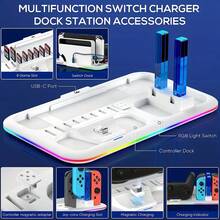 RGB LED Lighting Multi-Functional Charging Dock - High Quality Convenient Charging Solution. Game Console Charger, Multi-Function Cooling Stand, Controller Charging Dock, Game Disc & Headset Holder - White - View 3