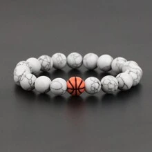 1pc Basketball Baseball Beaded Bracelet Men's Bracelet Handmade Couple Fitness Sports Bracelet - White Pine Basketball - View 1