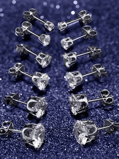 Bộ 12 chiếc dành cho nam và nữ Đường kính 3 mm, 4 mm, 5 mm, 6 mm, 7 mm, 8 mm Kích cỡ khác nhau Kích thước khác nhau Tối giản Bộ bông tai bằng thép không gỉ màu đen và trắng Phụ kiện trang sức hàng ngày