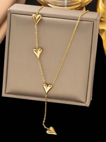 1pc Stainless Steel Mother's Day Valentine's Day Sweet Heart Tassel Necklace With Unconventional Design Heart Charm Bracelet Titanium Steel Jewelry Set, Suitable For Girls, Ladies, Daily Wear And Party Valentines,Mom,Mother,Mother's Day,Gift