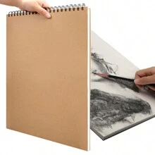 A3 Sketchbook With Cowhide Cover, Spiral Bound Sketch Paper For Drawing And Painting Back To School - White - View 1