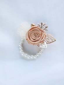 1 Stück Elegante Champagnerfarbe Koreanische Stil Braut Handgelenk Blume Hochzeit Accessoire Brautjungfern Schwester Gruppe Hochzeitsgeschenk Champagner Super Fairy Armband
