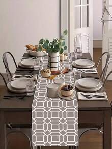 1條亞麻桌布，北歐簡約幾何圖案桌布，季節性紀念廚房桌面跑道和餐墊裝飾，室內/室外家庭派對場景裝飾和室內裝飾禮品 - 1件 - 查看 1