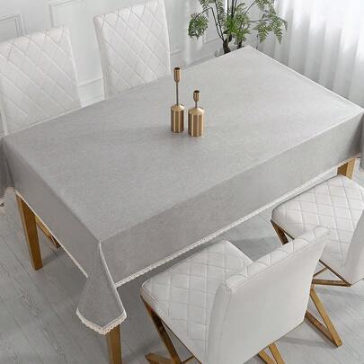 1 件防油防水桌布，TPU 涂层防水桌布，适用于家具覆盖、会议桌、餐桌、书桌、矩形野餐垫、花卉流苏边防水桌布