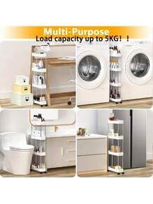 1pc 3-Tier/4-Tier Bathroom Storage Shelf, Rolling Bath Cart, Practical Organizer For Narrow Spaces, Plastic Shelving Unit For Bathroom, Laundry Room, Kitchen Gap Storage, Freestanding Multi-Layer White Mobile Cart, Bathroom Kitchen Multipurpose Storage Rack, Home Storage Accessories, Comes With 4 Hooks, Room Home Decor, Bathroom Decor, Shelves, Valentine's Day Decor