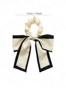 Set Of 2 Women's Black And Beige Korean-Style Satin Bowknot Hair Scrunchies For Creating Buns Or Low Ponytails, Fresh Elegant Vintage Hair Accessories For Daily Use Hair Ties Scrunchy Hair Ties