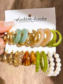 Conjunto de aretes de 12 a 20 piezas de mariposa de resina colorido y minimalista con forma de corazón y múltiples elementos metálicos perla falsa para mujeres, ideal para festivales, fiestas y citas, ideal para uso diario (colores de resina al azar)