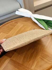 1件套字母印花亚麻拉链包，带零钱包化妆包，向日葵字母亚麻手拿包，教师节礼物，女士生日礼物，旅行收纳包：户外美妆的完美之选！