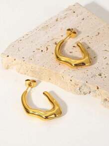 1 对简约风格不对称星形不锈钢耳环，适合女性日常生活和聚会或作为礼物 - 金黃色 - 查看 5