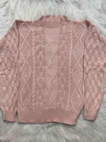 TRICOZHU  Blusa Feminina   INVERNO TRICO TRANCADA   Blusinha Manga longo MODA  2024 - Rosa Bebê - Visão 2