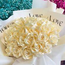 1入組4cm緞帶玫瑰花製作材料，適用於禮盒包裝裝飾和製作緞帶 - 乳白 - 查看 1