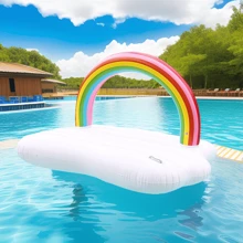 Rainbow Cloud-Shaped Inflatable Pool Float For Water Sports Parties, Foldable PVC Thick Swimming Bed - White - View 4