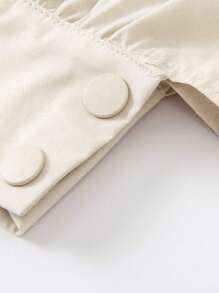 mini bala Young Girl Soft And Comfortable Seven-Point Pants - Khaki - View 8