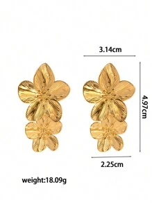 1 Pair Of Fashionable And Luxurious Earrings With Double Flower Design For Women - Gold - View 4