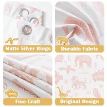 Kids Curtains Nursery Curtains For Girls Bedroom, Grey Safari Animals Curtains, Dinosaur Curtains For Boys Room Light Filtering Window Curtains Grommet Top Set 2 Panels - 粉色 - 查看 5