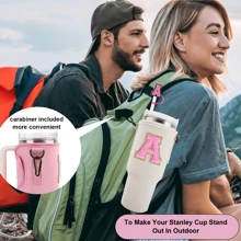 Initial Water Bottle Carrier For 40 Oz Tumbler,Personalized Cup Holder With Strap,Water Bottle Holder With 2pcs Cup Accessories Straw Topper Cover And Letter Charm Travel Organizer Small Suitcase Accessories Home Cruise Essentials Travel Bag Mini Portable Travel Organizer Portable Holiday Organizer - Pink - View 7